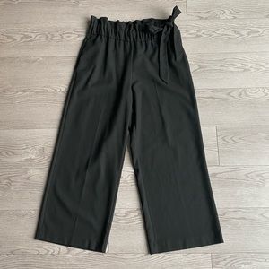 Zara TRF Black Paperbag Wide-Leg Cropped Pants with Side Tie